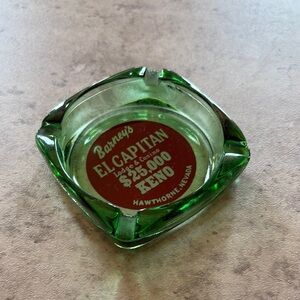1960s Vintage Green Glass Ashtray with El Capitan